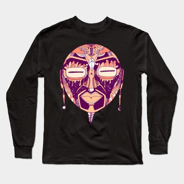 Peach African Mask 2 Long Sleeve T-Shirt by kenallouis